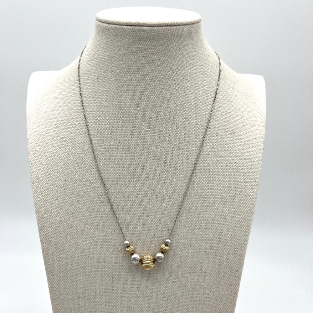Vintage Italy Two Tone Bead Necklace Sterling Silver and Gold Chain‎